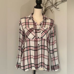 Saks Fifth Avenue Red/White/Black Plaid Semi Button-down Shirt-Size XS